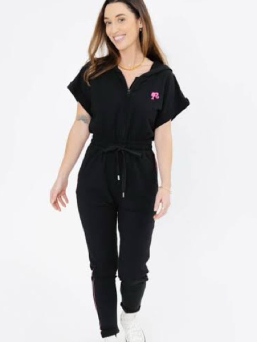 Smash + Tess /Barbie Collaboration Black Short-Sleeve Hooded Jumpsuit (SZ S)